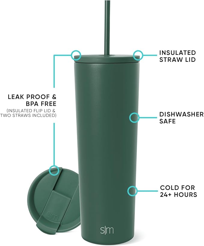 Bebotd Simple Modern Thermal Glass with Straw & Lid – 830ml Reusable Coffee & Water Bottle | Classic Collection | Gifts for Men & Women | Forest