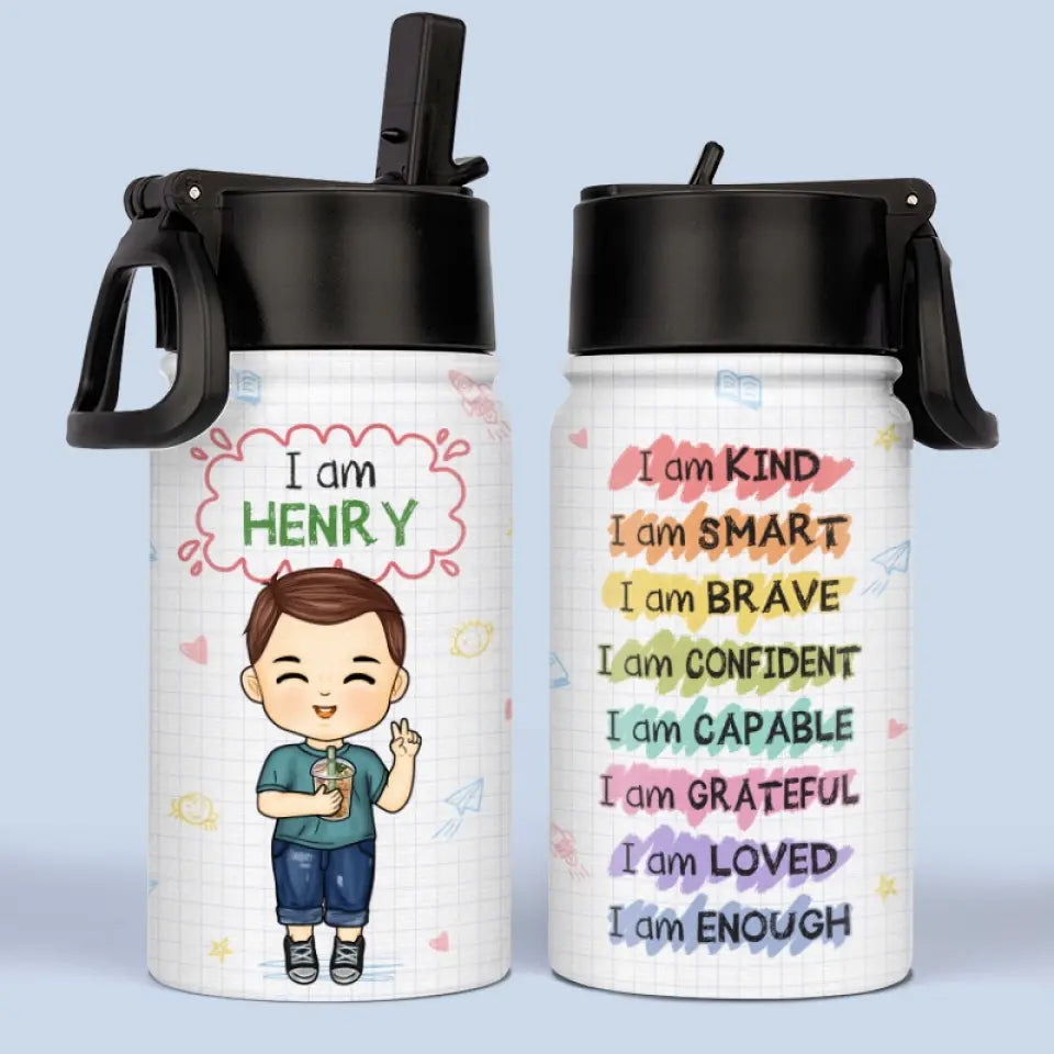 Bebotd I Am Kind - Personalized Custom Kid Water Bottle - Back To School Gift For Kid, Grandkid