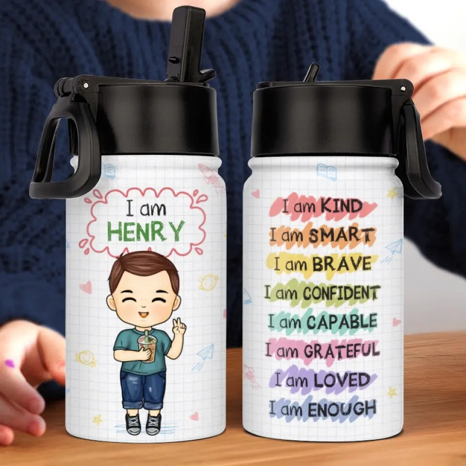 Bebotd I Am Kind - Personalized Custom Kid Water Bottle - Back To School Gift For Kid, Grandkid