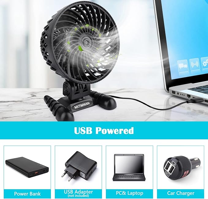 5pcs Powerful Mini USB Fan for Desk | Silent Personal Cooling | Home, Office, Car, Camping