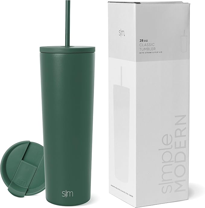 Bebotd Simple Modern Thermal Glass with Straw & Lid – 830ml Reusable Coffee & Water Bottle | Classic Collection | Gifts for Men & Women | Forest