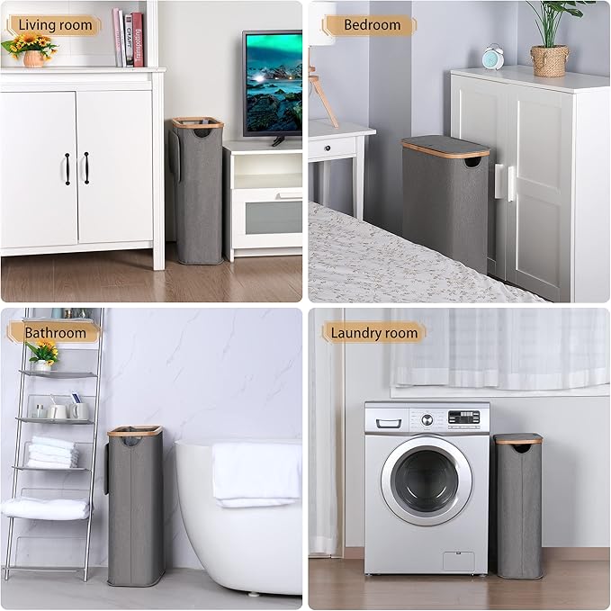 🧺 Bebotd Collapsible Laundry Hamper with Lid – 60L Slim & Space-Saving Basket with Removable Washable Bag